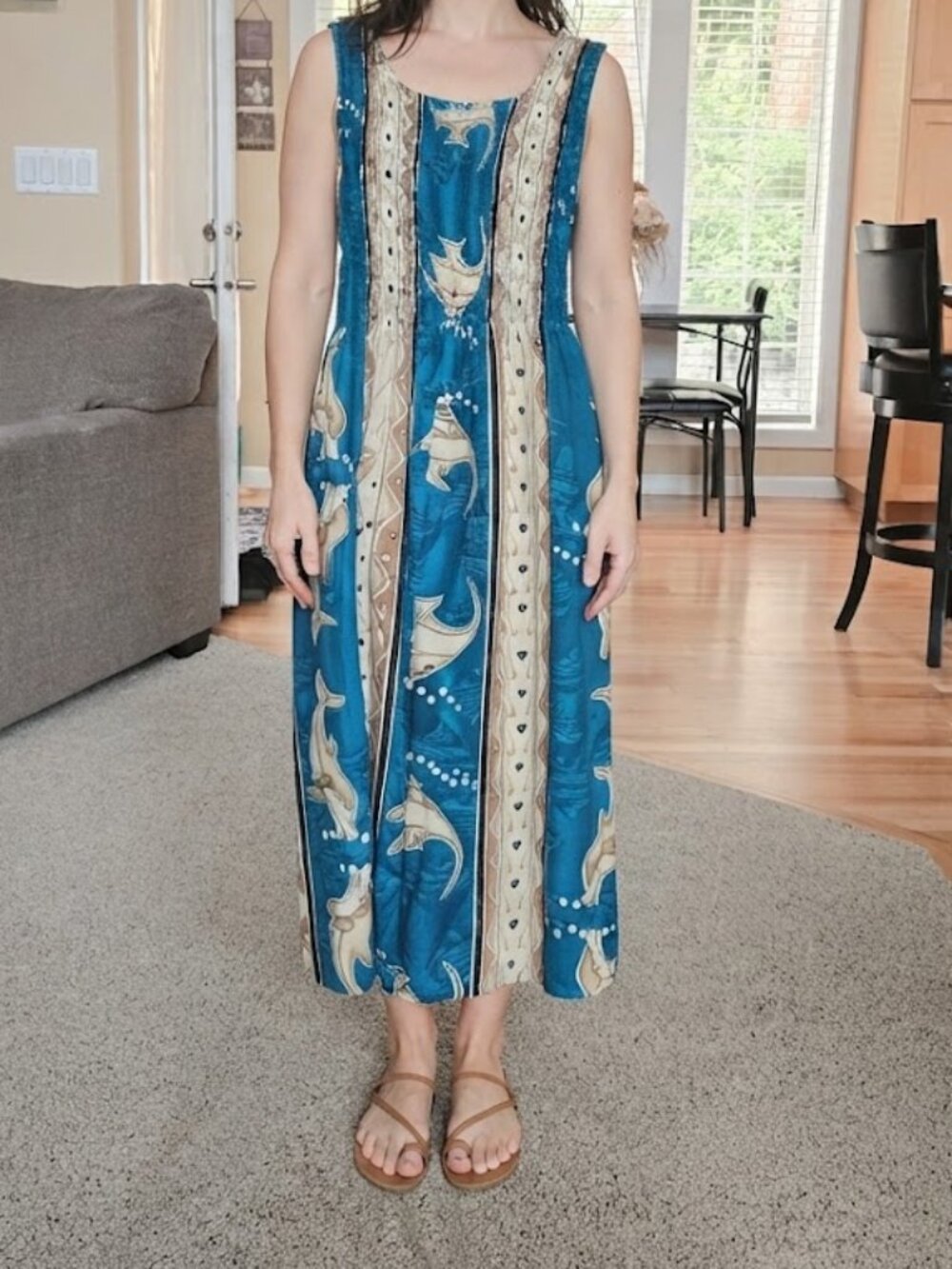 Banana Blue sz Medium sleeveless smocked blue/tropical fish print sundress